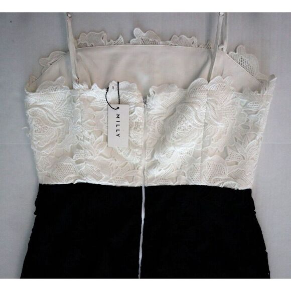 Milly Women's Sz 6 White/Black 3D Floral Lace Spaghetti-Strap Sheath Dress - Picture 10 of 13